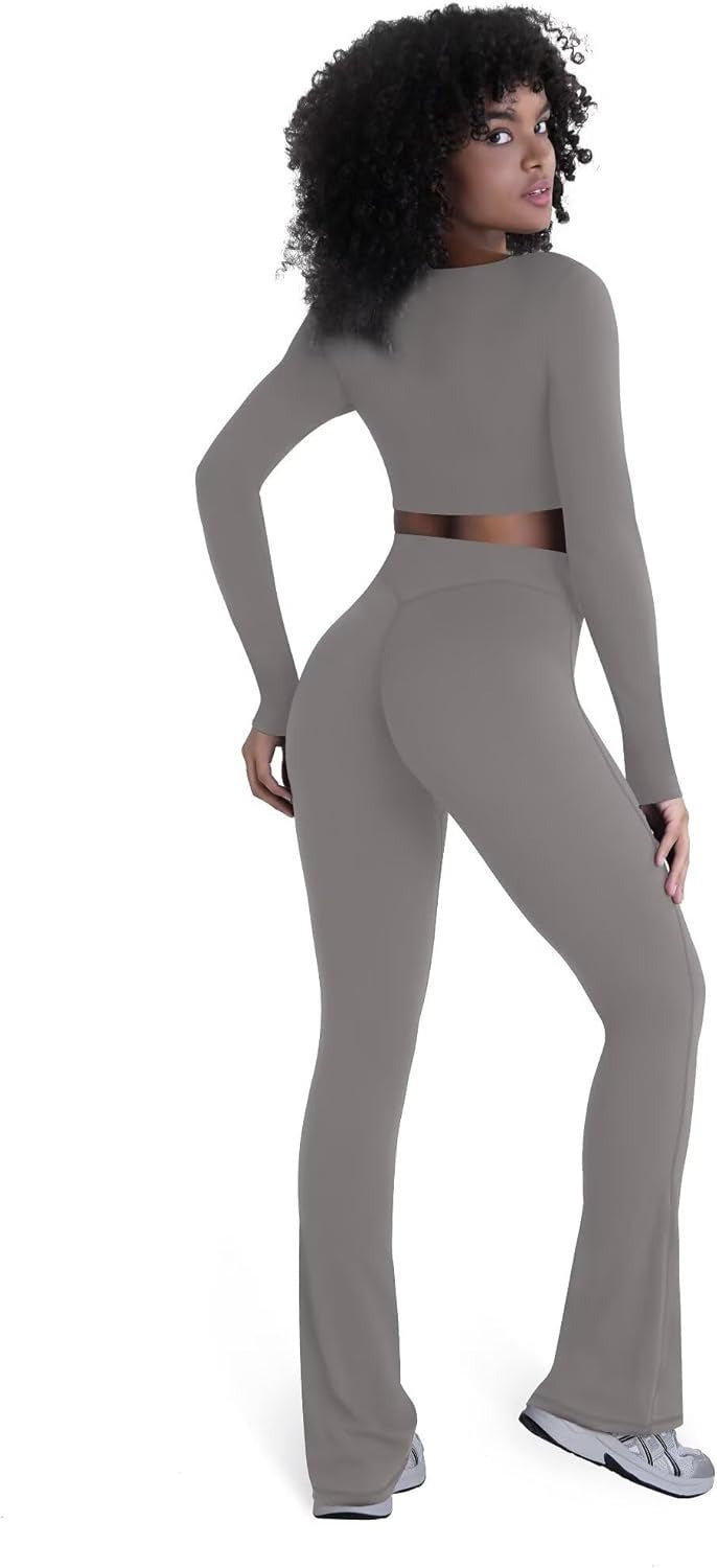 Sunzel No Front Seam Crossover Flare Leggings for Women Hidden Butt Lifting Scrunch Tummy Control Mini Flared Yoga Pants