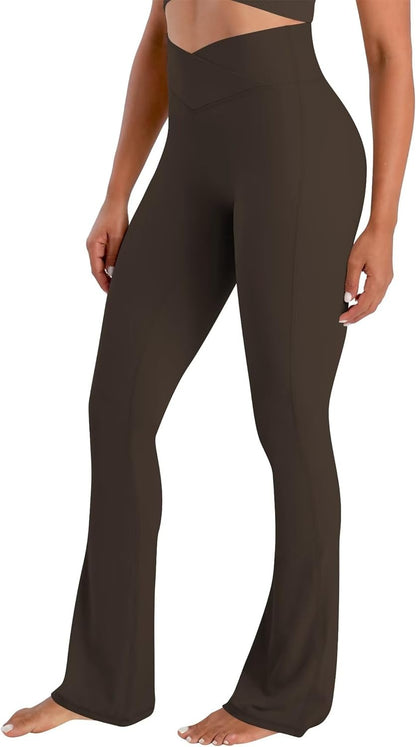 Sunzel No Front Seam Crossover Flare Leggings for Women Hidden Butt Lifting Scrunch Tummy Control Mini Flared Yoga Pants
