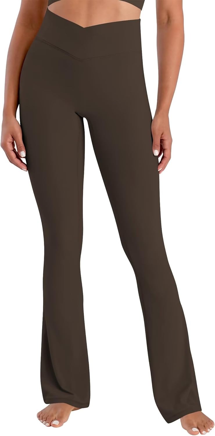 Sunzel No Front Seam Crossover Flare Leggings for Women Hidden Butt Lifting Scrunch Tummy Control Mini Flared Yoga Pants