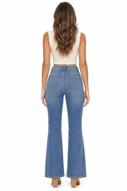 Sunzel Womens Front Seam Flare Jeans High Waisted Denim Pants Pocket Smoothing Vintage Wide Leg Bootcut Casual Jeans