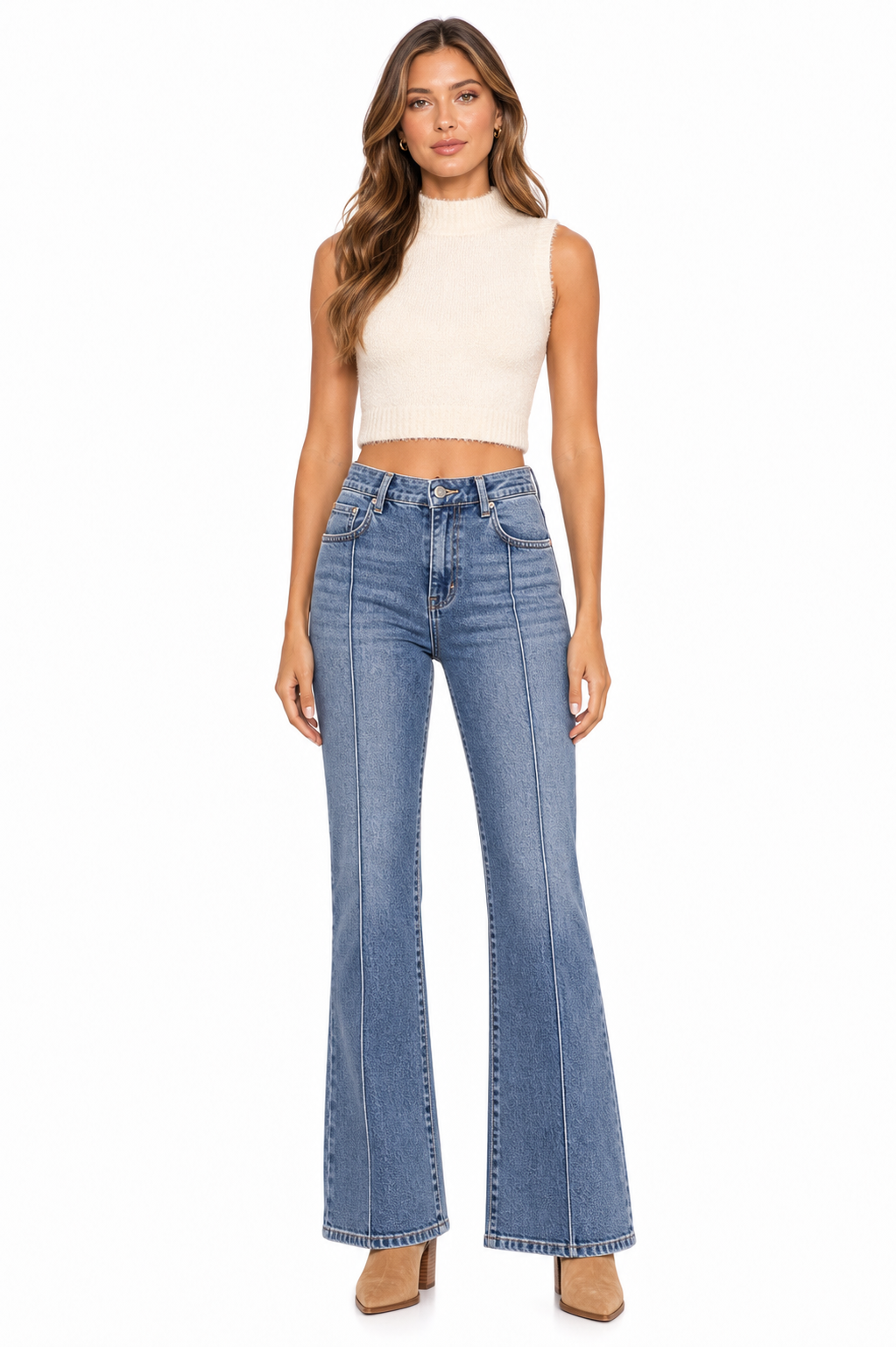 Sunzel Womens Front Seam Flare Jeans High Waisted Denim Pants Pocket Smoothing Vintage Wide Leg Bootcut Casual Jeans