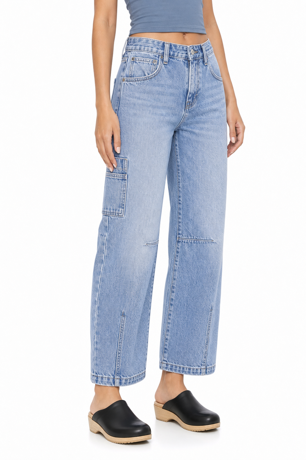 Sunzel Womens Cropped Cargo Jeans High Waisted Barrel Denim Pants Multi Pocket Smoothing Casual Utility Jeans