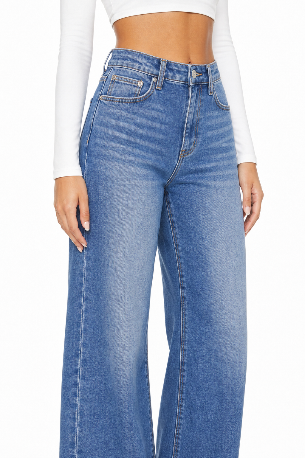 Sunzel Womens Whisker Wide Leg Jeans High Waisted Denim Pants Pocket Smoothing Loose Straight Vintage Casual Jeans