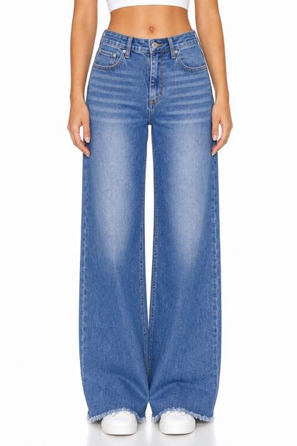 Sunzel Womens Whisker Wide Leg Jeans High Waisted Denim Pants Pocket Smoothing Loose Straight Vintage Casual Jeans