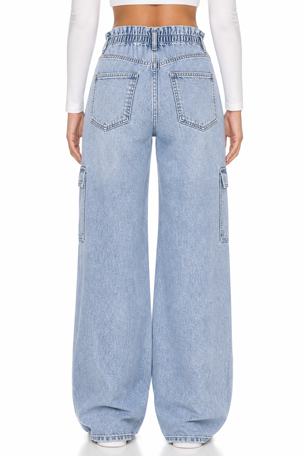 Sunzel Womens Drawstring Wide Leg Jeans High Waisted Denim Pants Cargo Pocket Smoothing Loose Street Jeans