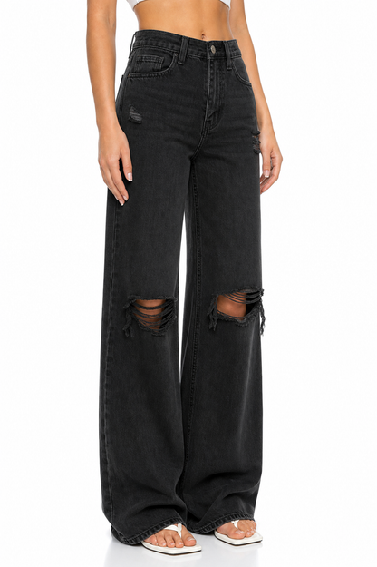 Sunzel Womens Ripped Straight Leg Jeans High Waisted Denim Pants Pocket Smoothing Loose Casual Street Jeans