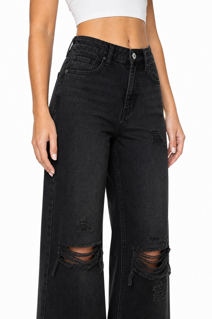Sunzel Womens Ripped Straight Leg Jeans High Waisted Denim Pants Pocket Smoothing Loose Casual Street Jeans
