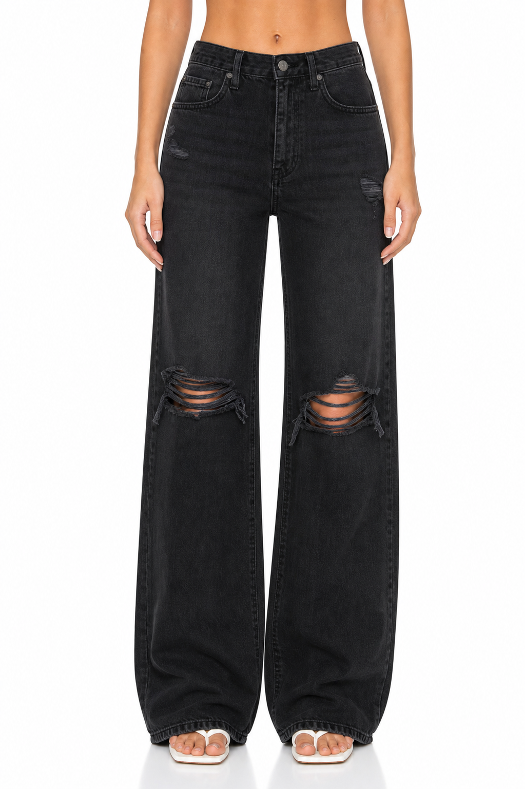 Sunzel Womens Ripped Straight Leg Jeans High Waisted Denim Pants Pocket Smoothing Loose Casual Street Jeans