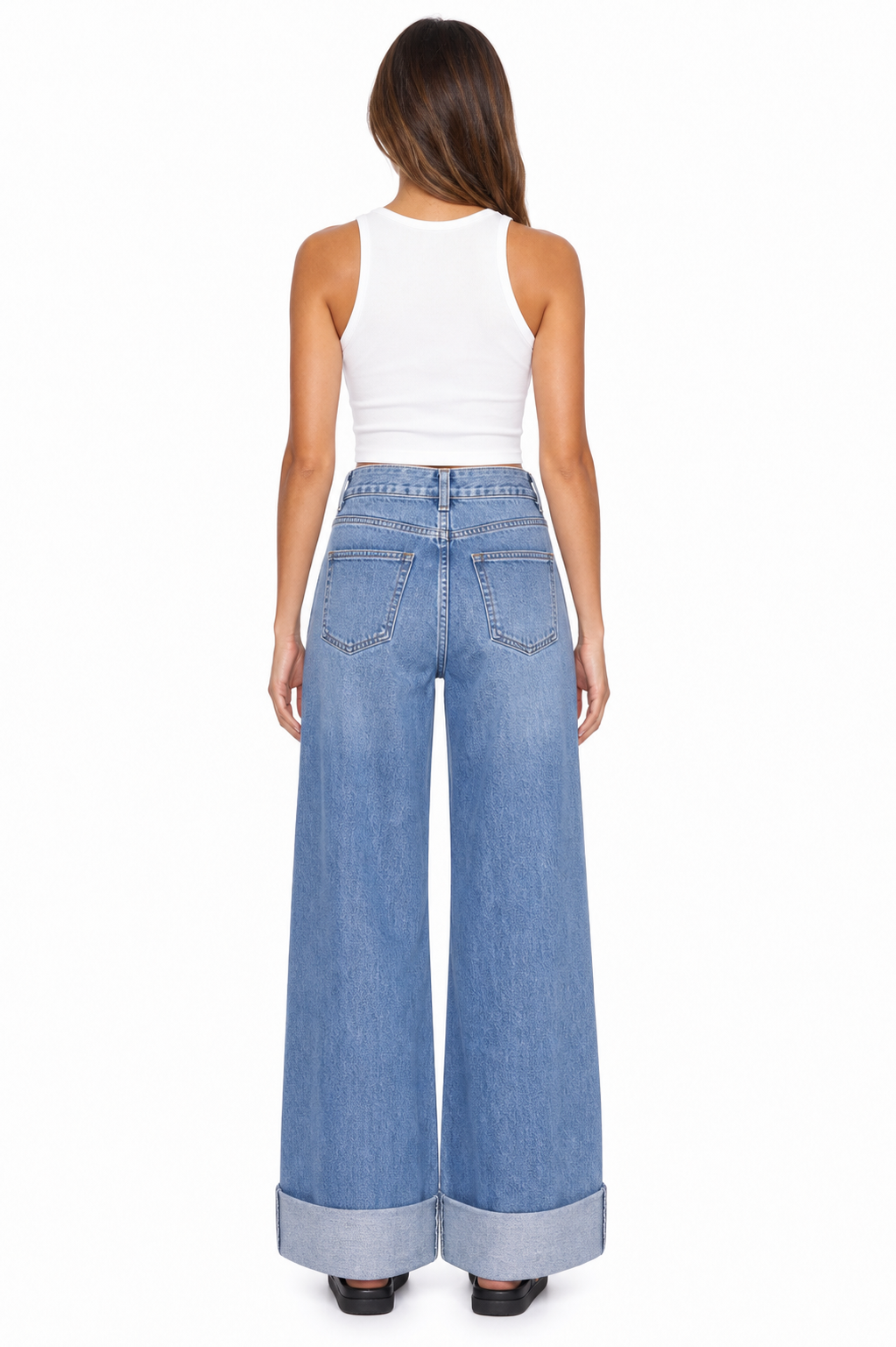 Sunzel Womens Cuffed Wide Leg Jeans High Waisted Denim Pants Front Seam Pocket Smoothing Vintage Straight Jeans