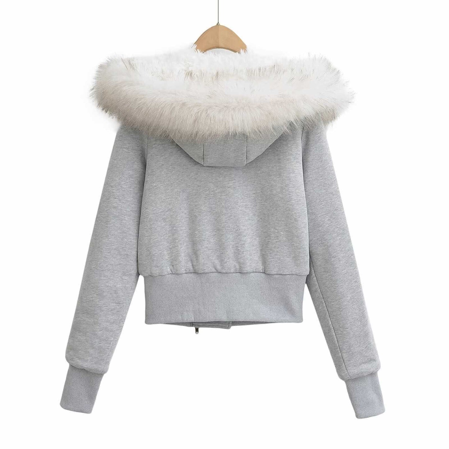 Sunzel Faux Fur Coat for Women Cropped Winter Jacket Oversized Fur Hood Zip Up Warm Fuzzy Coat Y2K Streetwear Outerwear