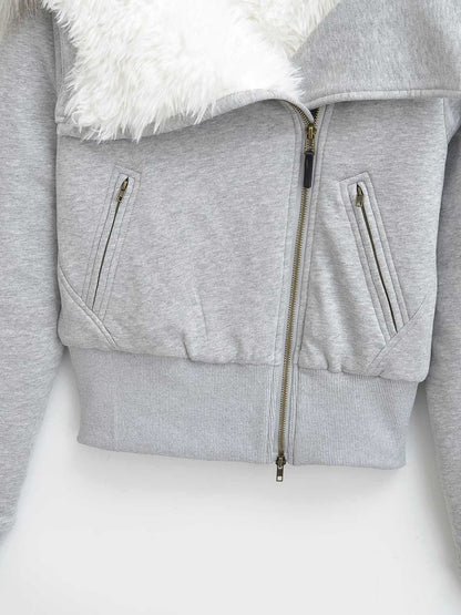 Sunzel Faux Fur Coat for Women Cropped Winter Jacket Oversized Fur Hood Zip Up Warm Fuzzy Coat Y2K Streetwear Outerwear
