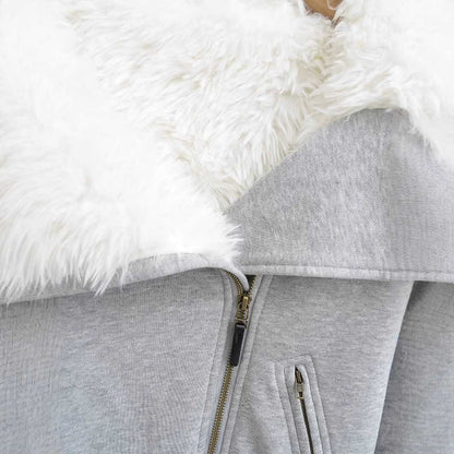 Sunzel Faux Fur Coat for Women Cropped Winter Jacket Oversized Fur Hood Zip Up Warm Fuzzy Coat Y2K Streetwear Outerwear