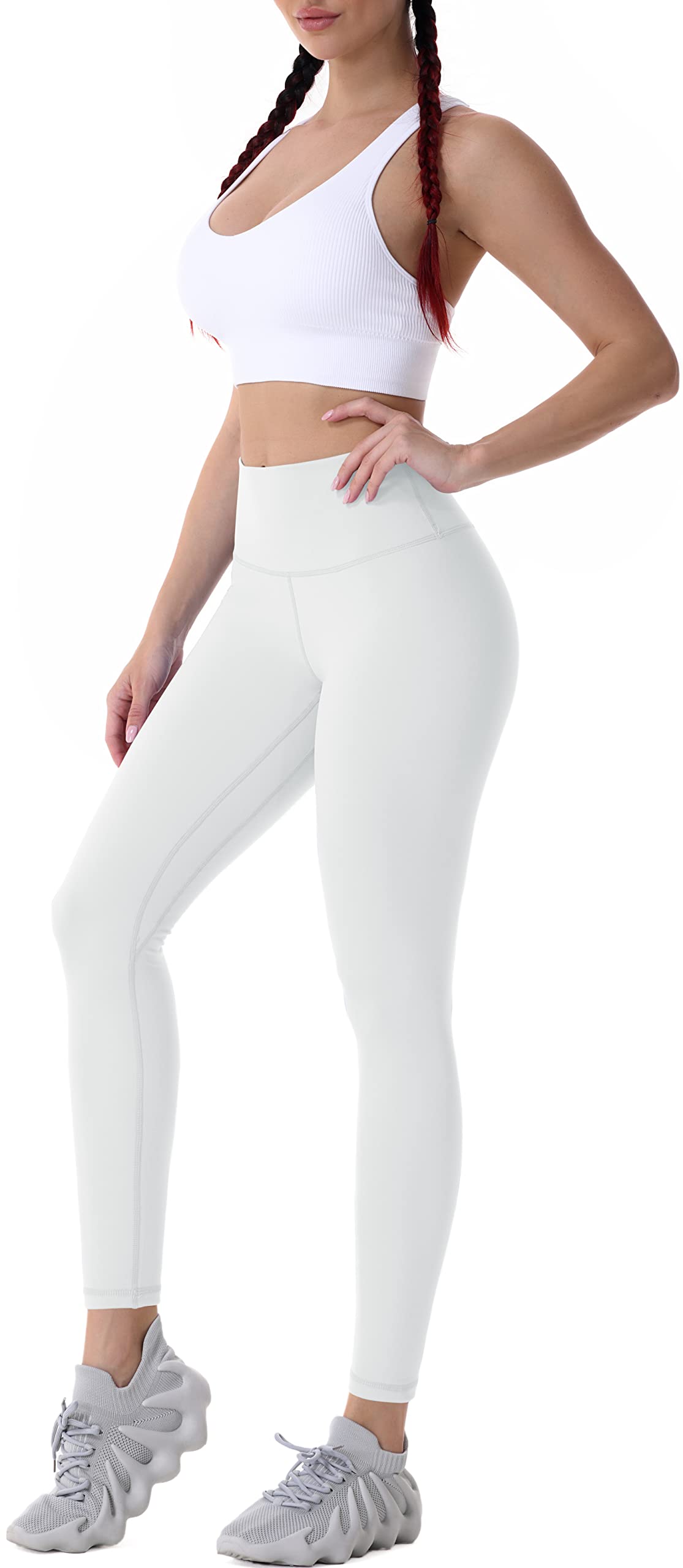 STYLESO Solid Yoga Pants for Women High Waisted Stretchable Workout  Jeggings with Pockets. (XL, White)
